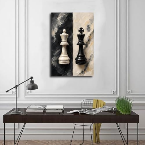 Toile d'échecs noir et blanc King Queen grand format premium