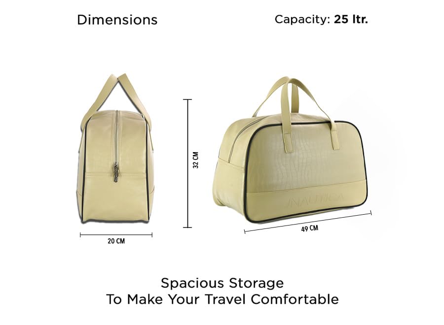 Image of Nautica Unisex 25L PU Duffle Bag for Travel | Stylish Leatherette Cabin Luggage with Smooth Zippers | Compact, Comfortable & Spacious for Weekend Trips, Gym & Everyday Use | Beige
