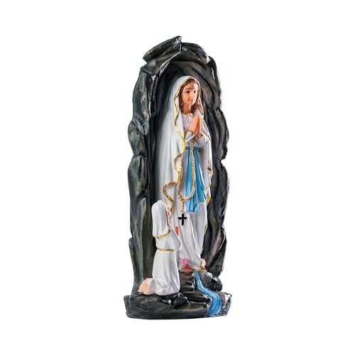 Image of Grotto of Mother Mary and Girl Statues First Holy Communion Birth Day Gifts for Girls Our Lady of Lourdes Christian Home Decor God Idol Showpiece, Multicolour, 12 X 8 X 29 CM