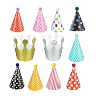 11 Stück Partyhüte Geburtstag Set,Kindergeburtstags Partyhüte,Geburtstag Kegel Party Hüte,Party Hüte zum Geburtstag mit Pompons,Für Familienfeiern Für Kinder Und Erwachsene