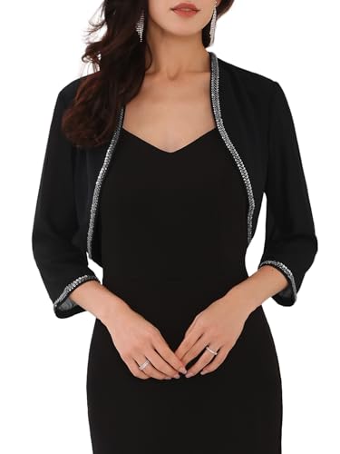WOMLAYOUT Women's Formal Shrugs Wedding Evening Sequin Beaded Bolero Black