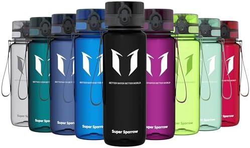 Sparrow Trinkflasche 500ml/750ml/1L - BPA-frei Tritan Wasserflasche 1-Klick | Sportflasche, Auslaufsicher, Leicht, Spülmaschinenfest, Flip Top Flaschen, Sport, Schule, Fitness, Gym