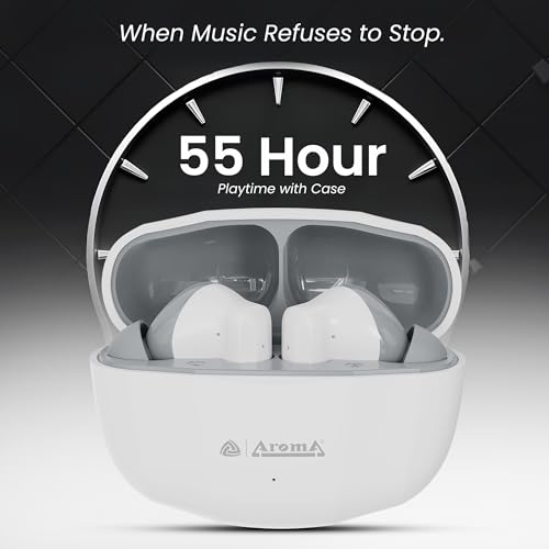 Image of AROMA TWS4 Jaguar V5.4 True Wireless Earbuds, Midnight White & Grey | up to 60H Playtime, ENC, Fast Charging, Heavy Bass, Bluetooth