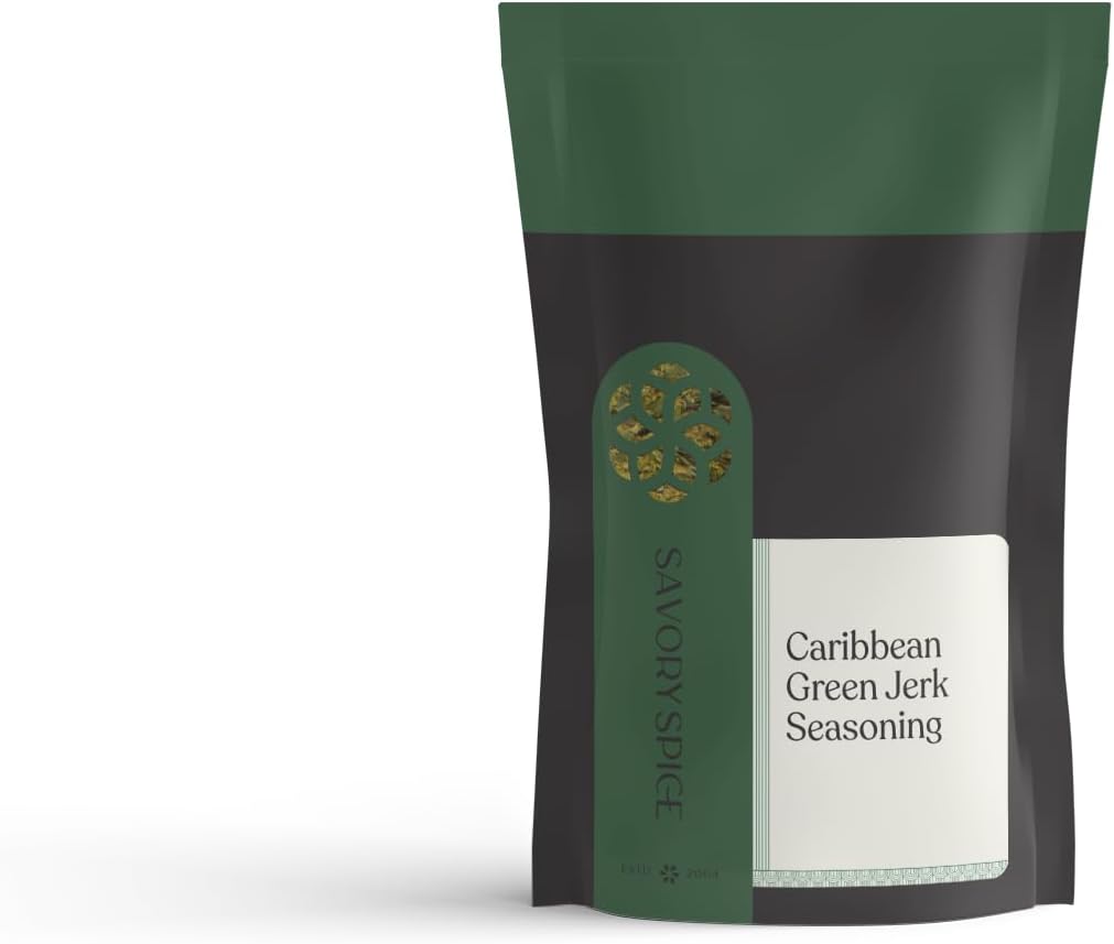 Savory Spice Caribbean Green Jerk Seasoning (2.6 oz) - Bajan Spice Blend with Herbs, Lime & Habanero - Use for Paste or Jerk Marinade