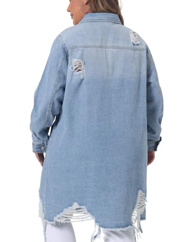 Agnes Orinda Jean Jacket for Women Plus Size Distressed Long Sleeve Oversized Denim Trucker Jackets4