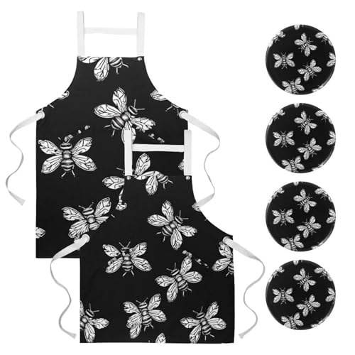 Tabliers mini abeille noire peints à la main pour vos repas en famille et barbecues