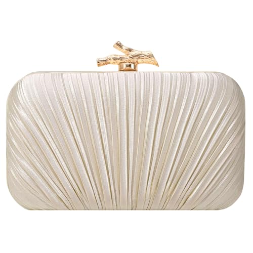 Image of MR Clutch Purses for Women Pleated Evening Clutch Wedding Purse with Chain | Pleated Satin Clutch Purse, Womens Evening Bag Shoulder Crossbody Purse Wedding Clutch for Wedding Prom Party