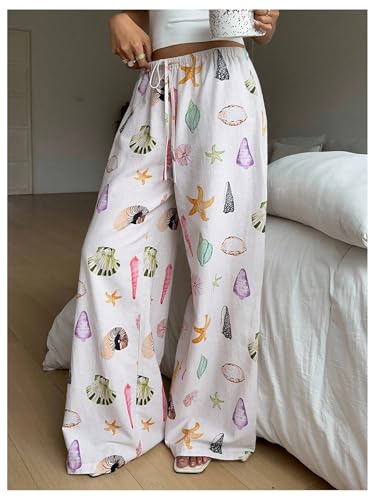 GORGLITTER Women's Boho Shell Graphic Wide Leg Pants Drawstring Waist Casual Trousers2