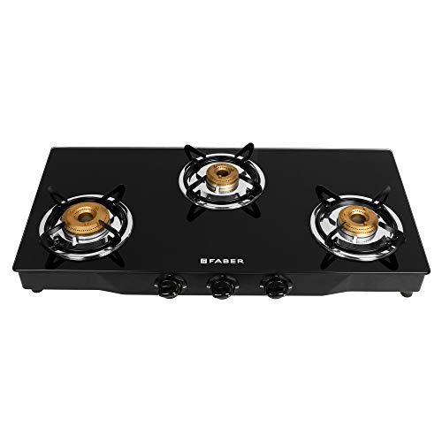 Faber Jumbo Glass Top 3 Burner Gas Stove, Auto Ignition (JUMBO 3BB BK AI), Black