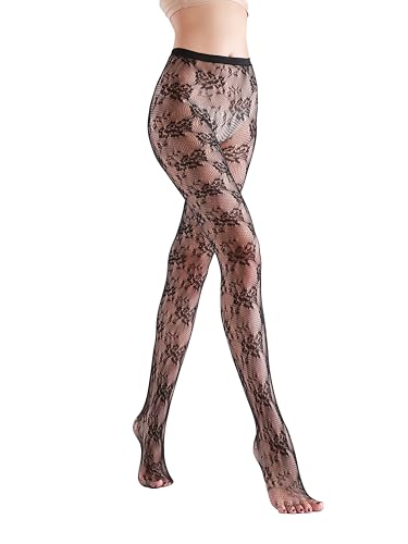Image of TBFT Guling one pair sexy black or hot pink stockings pantyhose fishnet tights lace leggings for women Christmas rose pattern