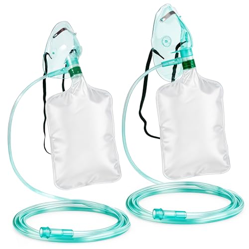ANSNF 2 Pack High Flow Oxygen Mask for Adults Non Rebreather Oxygen Mask with Reservoir Bag Portable Oxygen Face Mask with 6.6 Tube & Adjustable Elastic Strap Size M L