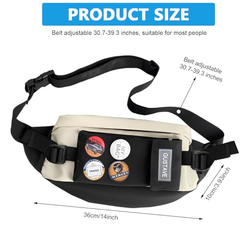 Image of GUSTAVE Waist Bags for Men Women with 4 Badges for decoration and Adjustable Strap, Waterproof Sling Bag Creative Stylish Sport Chest Bag Waist Pack for Hiking Travel Camping Running Sports