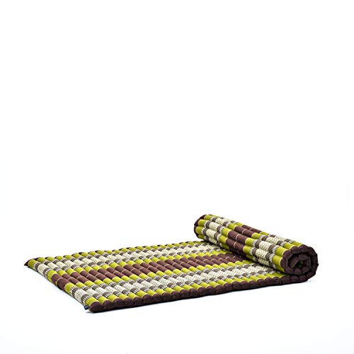 Image of Leewadee - Kapok Roll Mat - Handcrafted Folding Sleep & Relaxation Mattress from Thailand, Ideal as Guest Bed, Camping Mat, Yoga Mat or Traditional Futon, 75 x 39 inches, Brown Green