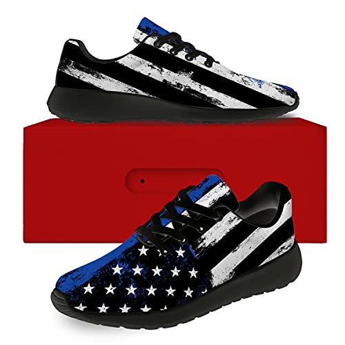 Womens Mens Thin Blue Line Shoes Running Shoes Walking Tennis Sneakers Honor Duty Courage American Flag Shoes Gifts for Boy Girl,Size 10.5 Men/12 Women Black2