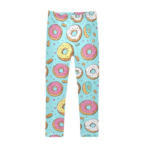 Colorful Donuts Blue Girls Casual Leggings for Kids Printed Long Pant Bottoms Stretch and Soft