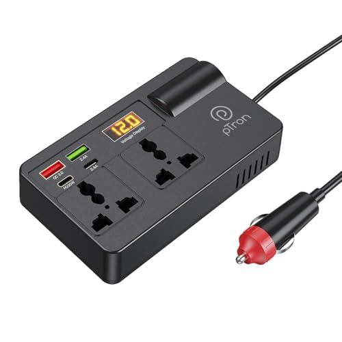 Image of pTron PowerEdge 200W Car Laptop Charger /Car Power Inverter with 2 USB (3A & 2.4A) + 2 Type-C (30WPD & 2.4A), Smart USB Charging Ports, 12V /24V DC to 220V AC, 2X Universal AC Outlet (Black)