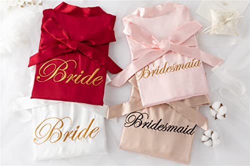Image of Super Shopping-zone Women's Pure Bride Robes Embroidery Bridesmaid Robes Bridal Party Kimono Robe Wedding Sleepwear