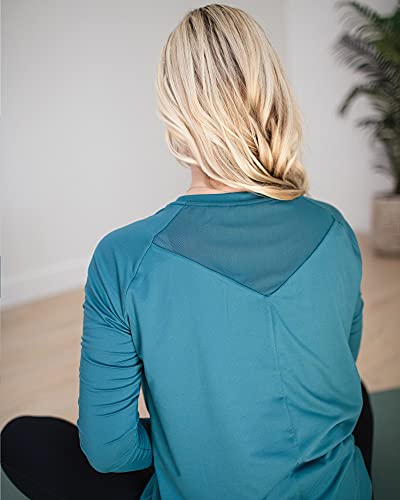 Kindred Bravely Triangle Cut Out Maternity & Nursing Activewear Top | Long Sleeve Nursing Workout Top (Teal, Medium) #TOP4