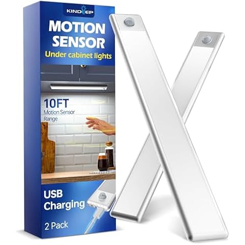 Under Cabinet Lights Motion Sensor: Wireless Rechargeable USB Kitchen Under Counter Battery Powered Magnetic Lights 40 LED for Kitchen Cupboard Closet Stairs Desk 2 Pack Cover