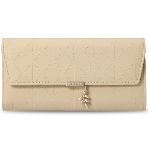 aurrako Wallets for Women Leather Credit Card Holder Trifold Ladies Wallets Coins Zipper Pocket with ID Window Large Capacity (Yellow)