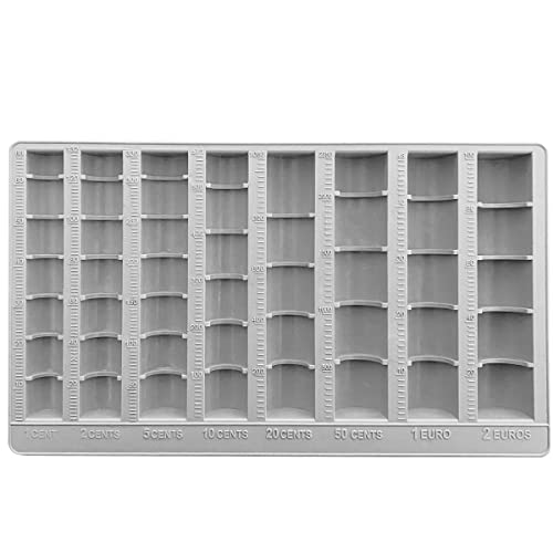 Bandeja para Contar Monedas, Bandeja para Monedas con 8 Compartimentos Incluidos Euros y Céntimos, Almacenamiento de Monedas, Organizador de Monedas, 25,8 x 15 x 4 cm, Gris Cover
