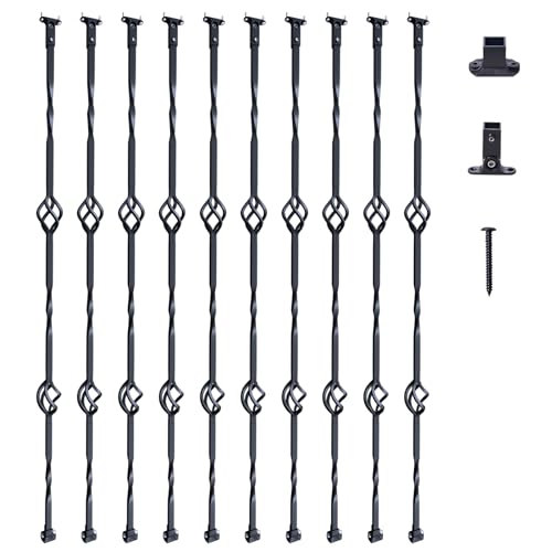 VEVOR Balaustres de Metal para Escaleras Barras Decorativas de Acero Galvanizado 1122 mm 10 Balaustres de Seguridad Estilo Cesta Doble con Zapatas y Tornillos para Barandilla de Escalera en Caracol
