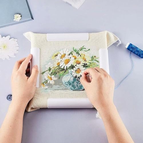 Image of LOYORTY 3 Pack Square Embroidery Hoops, Plastic Cross Stitch Hoop, White Cross Stitching Frame, Embroidery Snap Frame for Cross Stitching, Quilting, Needlepoint (6x6, 8x8, 11x11)