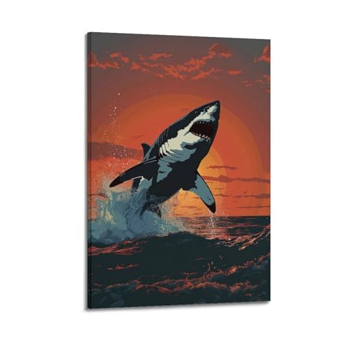 Toile grand requin blanc pour décoration murale moderne de salon et bureau