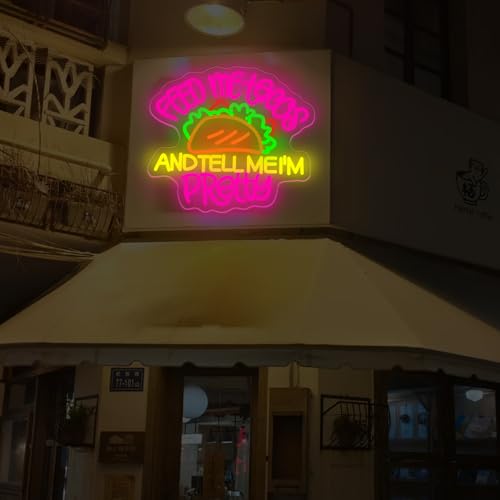 Image of Feed Me Tacos And Tell Me I'm Pretty Neon Sign Tacos LED Light | USB Powered Dimmable Mexican Restaurant Decor Taco Party Fast Food LED Light Coffee Decor 15.7 inchx13.8 inch