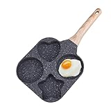 JUSTUP Nonstick Frying Pan,4-Cup Egg Pan Nonstick Divided Grill Frying Pan, 7.5 Inch Healthy Granite Egg Pan with Anti-scald Handle, Breakfast Skillet for Pancakes,Bacons (Black)