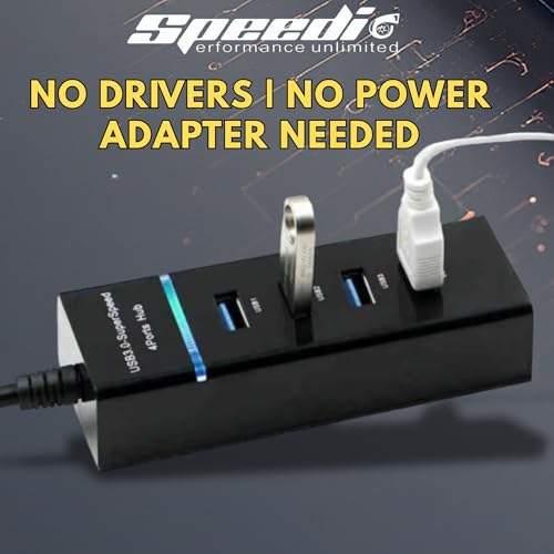 Image of Speedio USB 3.0 Hub 4 Port | High Speed 5Gbps USB Splitter | Multi USB Hub Adapter for Laptop, PC, Desktop, MacBook, Keyboard, Mouse, Pendrive, Hard Drive | Plug & Play | 30cm Cable