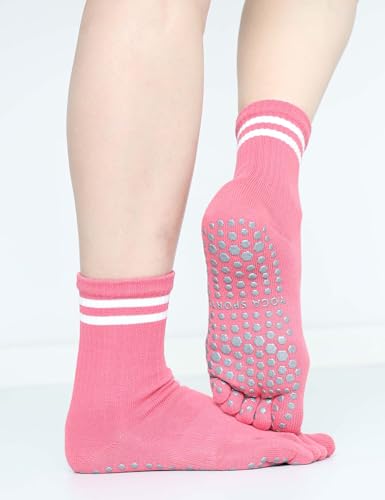 Pilates Yoga Socks with Toes Separated, Striped Non-slip Toe Socks with Grips for Women, 3 Pairs2