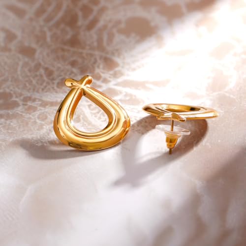 Image of Rubans Demifine Stainless Steel Gold Toned Round Stud Earrings Gift for Women
