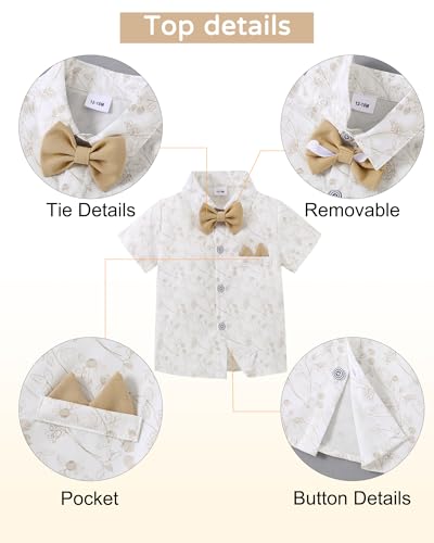 Image of YALLET Toddler Baby Boy Clothes Suit Gentleman Wedding Outfits Formal Dress Shirt+Bowtie+Suspender Pants