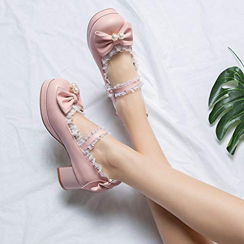 Women Cute Mary Janes Platform Mid Block Heel Pumps Pearl Shoes,9,Pink by LUXMAX - Used condition - Image 7