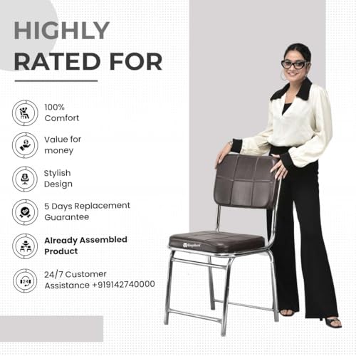 Image of Office Chair Reception Waiting Area Home Study Visitor Without Arm Heavy Duty with Steel Frame and Cushion seat Back, Without Wheels Hold up to 140 kg (3, Coffee, Heavy 3)