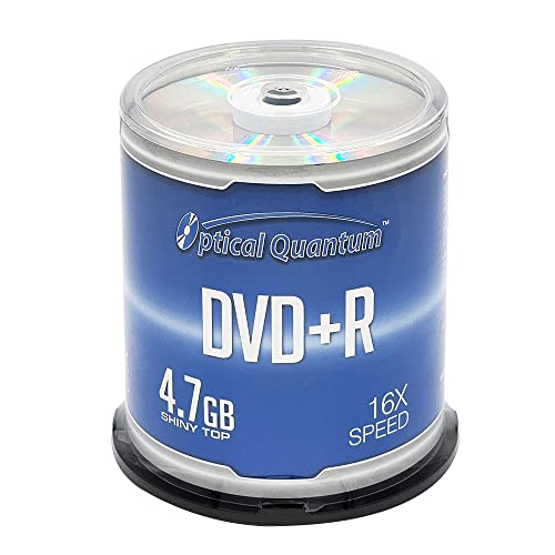 Optical Quantum 16X 4.7 GB DVD+R Blank Media Shiny Silver Top, 100-Disc Spindle for Burning Video, Recordable DVD Discs, Writable Blank DVDs