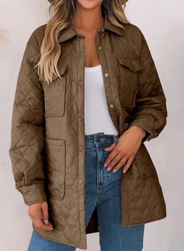 EVALESS Quilted Jackets for Women Lightweight Long Sleeve Button Down Puffer Jacket Warm Winter Coat Outerwear with Pockets2