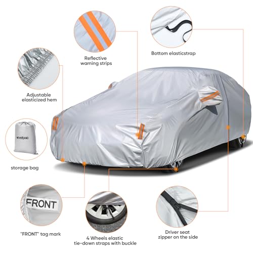 Image of NEVERLAND Sedan Car Cover Waterproof Heavy Duty All Weather Protection Snow Anti-UV Windproof Outdoor Full Car Cover Fit for Automobiles BMW /Mercedes-Benz /Honda (185-196 inch)