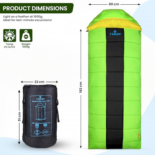 Image of Hacer HC-1500 3in1 Camping Sleeping Bag Open Comforter & Mattress +2 Degree Winter 210T Polyester Lining Hiking Trekking Bags for Baby, Adults Men & Women (7ft, Yellow & Black, 2C to +5C, 1.6kg)