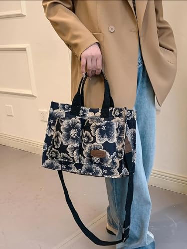 Image of Cherry Tote Bag for Women Canvas Patched Purse Cute Shoulder Bag Multi-Pocket Satchel Handbag for work travel