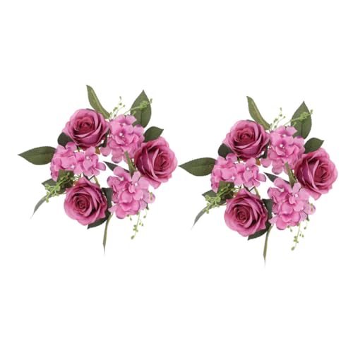 Alipis 2pcs Candlestick Garland Silk Flowers Small Candle Tealight Candles Spring Candle Wreath Candle Rings for Pillars Spring Fling Decorations Fake Roses Plastic Purple Pink Roses Mini