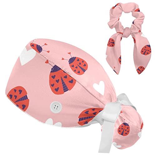 Image of Colored Butterflies Scrub Caps Women Ponytail, Adjustable Bouffant Surgical Caps with Button, Nurse Hats Long Hair