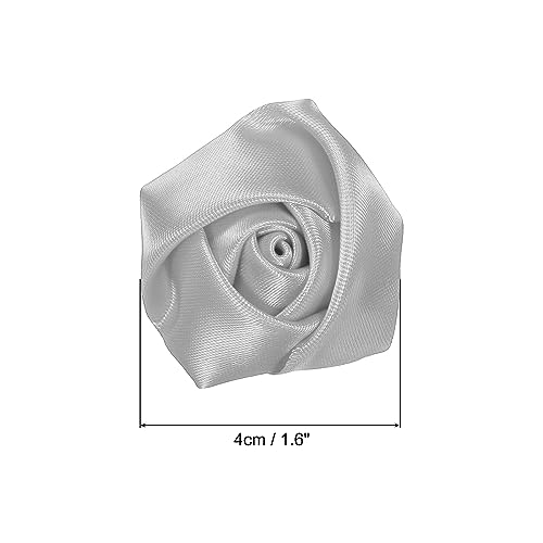 PATIKIL 1.6" Satin Ribbon Roses, 50 Pack Artificial Flowers Roses Heads Handmade Fake Flowers Fabric Flowers for Crafts Wedding Bouquet, Grey - Image 2