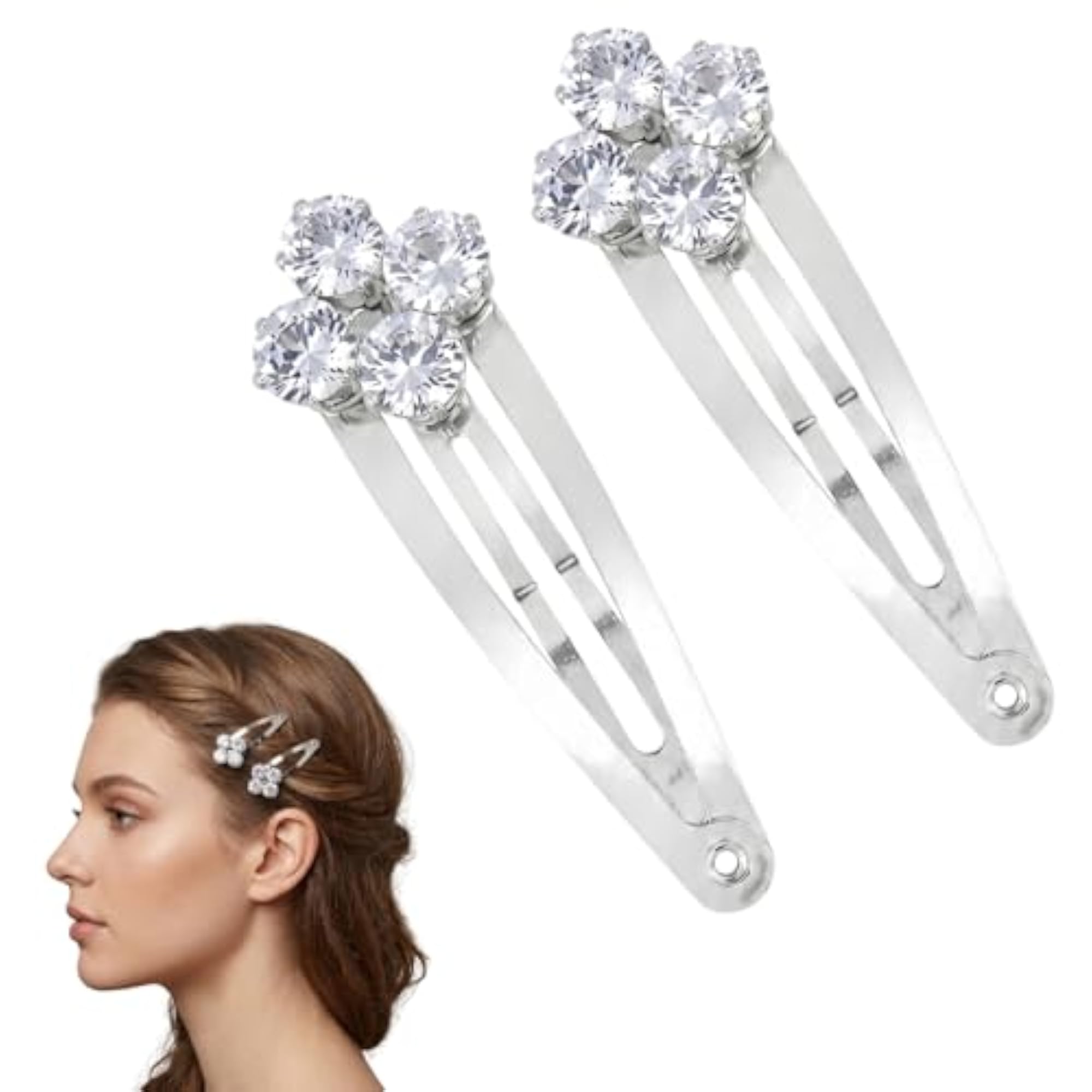 2 PC Crystal Snap Hair Clips for Women & Girls