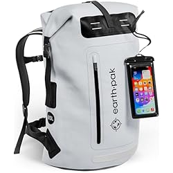 Earth Pak Waterproof Backpack - Heavy Duty Hiking Backpack - Roll-Top Closure Bag - Cushioned Dry Bag Waterproof Phone Case