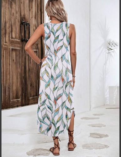 Image of Zeagoo Women Floral Summer Casual Beach Printed Tank Dress with Pockets Pleated Front Long Dress