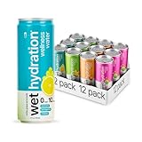 Wet Hydration, Zero Calorie, Functional Wellness Water - 4 Flavors Variety Pack (12 Ounce Cans, Pack of 12) - Flavored Water, Hydration Drink, No Sugar, No Artificial Ingredients, Zero Calories (Packaging May Vary)