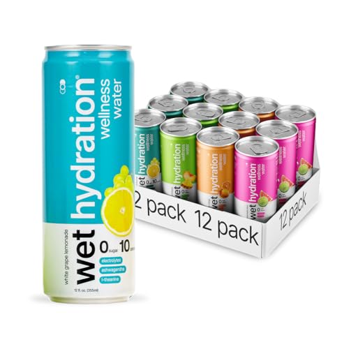 Image of Wet Hydration, Zero Calorie, Functional Wellness Water - 4 Flavors Variety Pack (12 Ounce Cans, Pack of 12) - Flavored Water, Hydration Drink, No Sugar, No Artificial Ingredients, Zero Calories (Packaging May Vary)