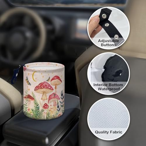 Image of Cute Mushroom Moon Car Trash Can, Portable Collapsible Back Seat, Front Console, Floor, or Hanging Headrest Waste Basket Car Garbage Bag Car Interior Decoration Universal